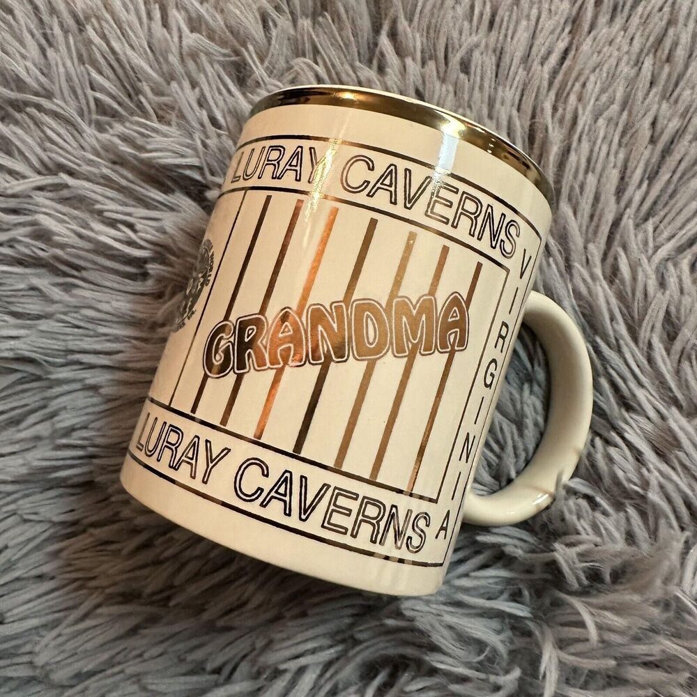 Vintage Luray Caverns Virginia Souvenir Grandma Mug Tan & Gold 3.75